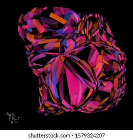 Abstract futuristic shape made of small transparent particle explosion. Optical art geometric  background with high speed of motion. Futuristic vector illustration isolated on black