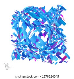 Abstract futuristic shape made of small particle explosion. Optical art geometric  background with high speed of motion. Futuristic vector illustration isolated on white