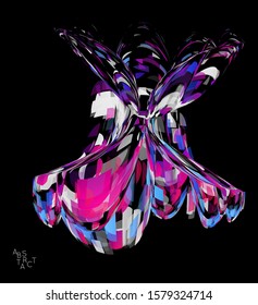 Abstract futuristic shape made of small transparent particle explosion. Optical art geometric  background with high speed of motion. Futuristic vector illustration isolated on black