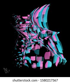 Abstract futuristic shape made of small transparent particle explosion. Optical art geometric  background with high speed of motion. Futuristic vector illustration isolated on black