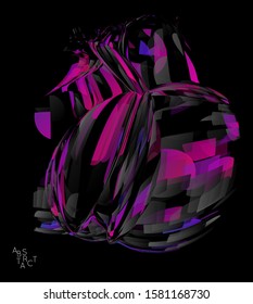 Abstract futuristic shape made of small transparent particle explosion. Optical art geometric  background with high speed of motion. Futuristic vector illustration isolated on black