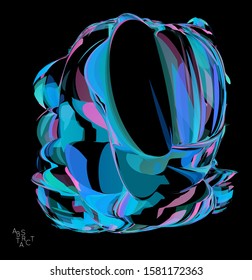 Abstract futuristic shape made of small transparent particle explosion. Optical art geometric  background with high speed of motion. Futuristic vector illustration isolated on black