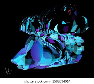 Abstract futuristic shape made of small transparent particle explosion. Optical art geometric  background with high speed of motion. Futuristic vector illustration isolated on black