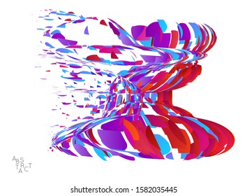 Abstract futuristic shape made of small particle explosion. Optical art geometric  background with high speed of motion. Futuristic vector illustration isolated on white