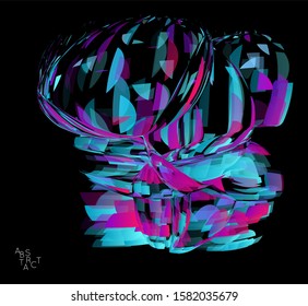 Abstract futuristic shape made of small transparent particle explosion. Optical art geometric  background with high speed of motion. Futuristic vector illustration isolated on black