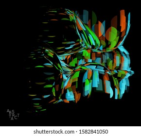 Abstract futuristic shape made of small transparent particle explosion. Optical art geometric  background with high speed of motion. Futuristic vector illustration isolated on black