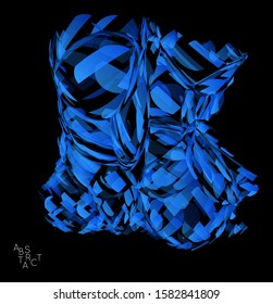 Abstract futuristic shape made of small transparent particle explosion. Optical art geometric  background with high speed of motion. Futuristic vector illustration isolated on black