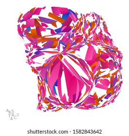 Abstract futuristic shape made of small particle explosion. Optical art geometric  background with high speed of motion. Futuristic vector illustration isolated on white