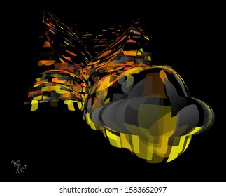 Abstract futuristic shape made of small transparent particle explosion. Optical art geometric  background with high speed of motion. Futuristic vector illustration isolated on black