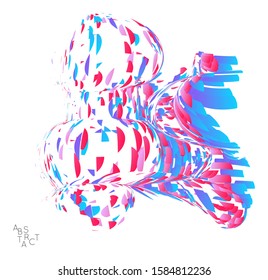 Abstract futuristic shape made of small particle explosion. Optical art geometric  background with high speed of motion. Futuristic vector illustration isolated on white