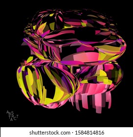 Abstract futuristic shape made of small transparent particle explosion. Optical art geometric  background with high speed of motion. Futuristic vector illustration isolated on black