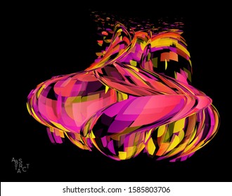 Abstract futuristic shape made of small transparent particle explosion. Optical art geometric  background with high speed of motion. Futuristic vector illustration isolated on black