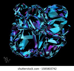 Abstract futuristic shape made of small transparent particle explosion. Optical art geometric  background with high speed of motion. Futuristic vector illustration isolated on black