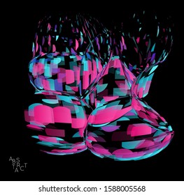 Abstract futuristic shape made of small transparent particle explosion. Optical art geometric  background with high speed of motion. Futuristic vector illustration isolated on black