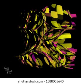 Abstract futuristic shape made of small transparent particle explosion. Optical art geometric  background with high speed of motion. Futuristic vector illustration isolated on black