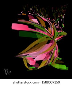 Abstract futuristic shape made of small transparent particle explosion. Optical art geometric  background with high speed of motion. Futuristic vector illustration isolated on black