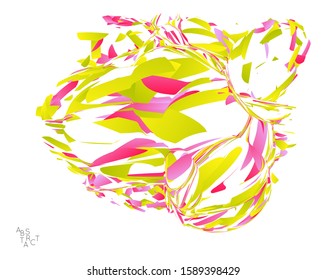 Abstract futuristic shape made of small particle explosion. Optical art geometric  background with high speed of motion. Futuristic vector illustration isolated on white