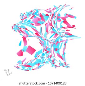 Abstract futuristic shape made of small particle explosion. Optical art geometric  background with high speed of motion. Futuristic vector illustration isolated on white