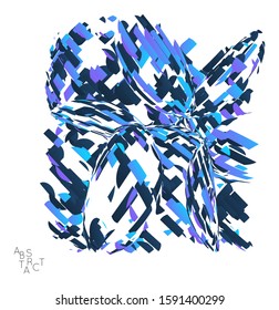 Abstract futuristic shape made of small particle explosion. Optical art geometric  background with high speed of motion. Futuristic vector illustration isolated on white