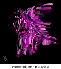 Abstract futuristic shape made of small transparent particle explosion. Optical art geometric  background with high speed of motion. Futuristic vector illustration isolated on black