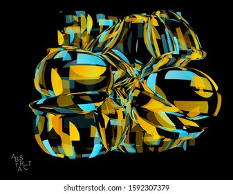 Abstract futuristic shape made of small transparent particle explosion. Optical art geometric  background with high speed of motion. Futuristic vector illustration isolated on black