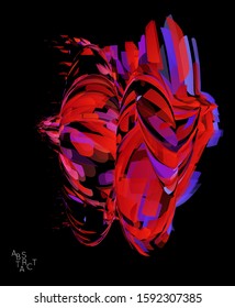 Abstract futuristic shape made of small transparent particle explosion. Optical art geometric  background with high speed of motion. Futuristic vector illustration isolated on black