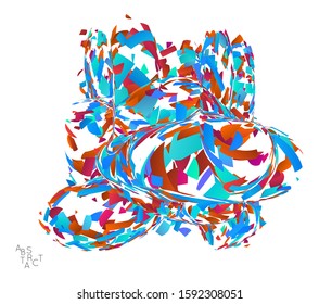 Abstract futuristic shape made of small particle explosion. Optical art geometric  background with high speed of motion. Futuristic vector illustration isolated on white