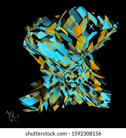 Abstract futuristic shape made of small transparent particle explosion. Optical art geometric  background with high speed of motion. Futuristic vector illustration isolated on black