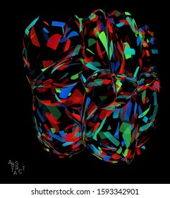 Abstract futuristic shape made of small transparent particle explosion. Optical art geometric  background with high speed of motion. Futuristic vector illustration isolated on black