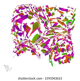Abstract futuristic shape made of small particle explosion. Optical art geometric  background with high speed of motion. Futuristic vector illustration isolated on white
