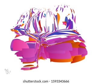 Abstract futuristic shape made of small particle explosion. Optical art geometric  background with high speed of motion. Futuristic vector illustration isolated on white