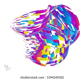 Abstract futuristic shape made of small particle explosion. Optical art geometric  background with high speed of motion. Futuristic vector illustration isolated on white