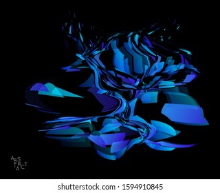 Abstract futuristic shape made of small transparent particle explosion. Optical art geometric  background with high speed of motion. Futuristic vector illustration isolated on black