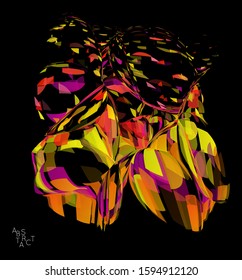 Abstract futuristic shape made of small transparent particle explosion. Optical art geometric  background with high speed of motion. Futuristic vector illustration isolated on black