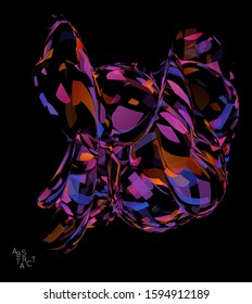 Abstract futuristic shape made of small transparent particle explosion. Optical art geometric  background with high speed of motion. Futuristic vector illustration isolated on black