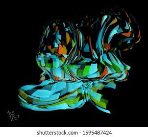 Abstract futuristic shape made of small transparent particle explosion. Optical art geometric  background with high speed of motion. Futuristic vector illustration isolated on black