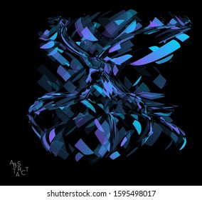 Abstract futuristic shape made of small transparent particle explosion. Optical art geometric  background with high speed of motion. Futuristic vector illustration isolated on black