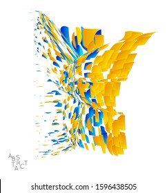 Abstract futuristic shape made of small particle explosion. Optical art geometric  background with high speed of motion. Futuristic vector illustration isolated on white