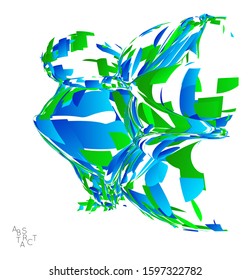 Abstract futuristic shape made of small particle explosion. Optical art geometric  background with high speed of motion. Futuristic vector illustration isolated on white