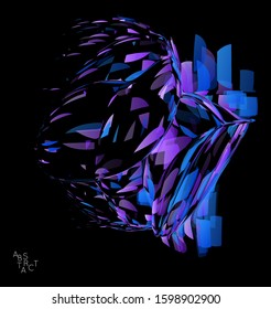 Abstract futuristic shape made of small transparent particle explosion. Optical art geometric  background with high speed of motion. Futuristic vector illustration isolated on black