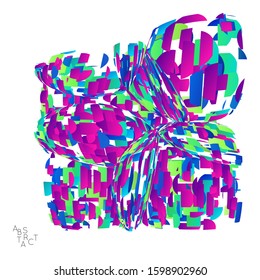 Abstract futuristic shape made of small particle explosion. Optical art geometric  background with high speed of motion. Futuristic vector illustration isolated on white