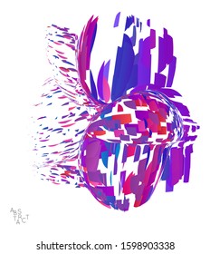 Abstract futuristic shape made of small particle explosion. Optical art geometric  background with high speed of motion. Futuristic vector illustration isolated on white