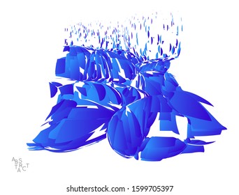 Abstract futuristic shape made of small particle explosion. Optical art geometric  background with high speed of motion. Futuristic vector illustration isolated on white