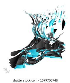 Abstract futuristic shape made of small particle explosion. Optical art geometric  background with high speed of motion. Futuristic vector illustration isolated on white