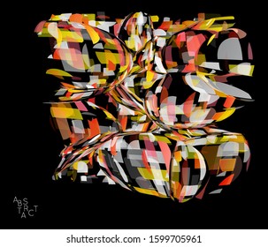 Abstract futuristic shape made of small transparent particle explosion. Optical art geometric  background with high speed of motion. Futuristic vector illustration isolated on black