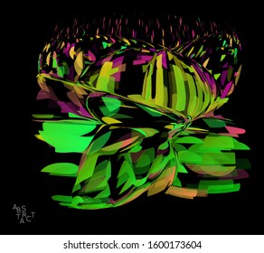 Abstract futuristic shape made of small transparent particle explosion. Optical art geometric  background with high speed of motion. Futuristic vector illustration isolated on black