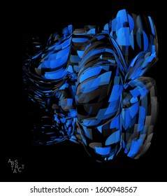 Abstract futuristic shape made of small transparent particle explosion. Optical art geometric  background with high speed of motion. Futuristic vector illustration isolated on black