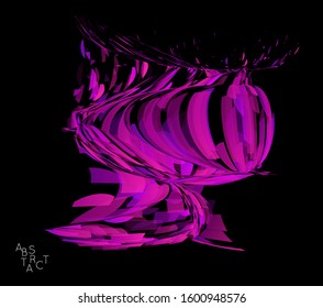 Abstract futuristic shape made of small transparent particle explosion. Optical art geometric  background with high speed of motion. Futuristic vector illustration isolated on black