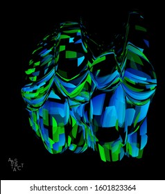 Abstract futuristic shape made of small transparent particle explosion. Optical art geometric  background with high speed of motion. Futuristic vector illustration isolated on black