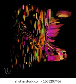 Abstract futuristic shape made of small transparent particle explosion. Optical art geometric  background with high speed of motion. Futuristic vector illustration isolated on black